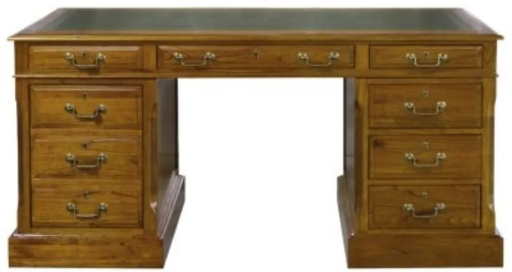 Top-Seller Casa Padrino luxury desk with door and 6 drawers brown / green 160 x 80 x H. 79 cm - Office Furniture