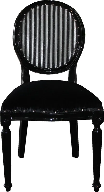 Abverkauf Casa Padrino Baroque medallion luxury dining chair without armrests in Black / silver - Limited Edition