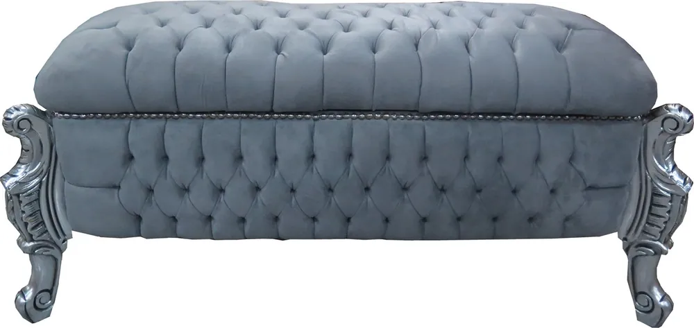 Casa Padrino Baroque Bench (chest) Gray / Silver - Antique Chest Chests Bench - Furniture Baroque Direkt Vom Hersteller