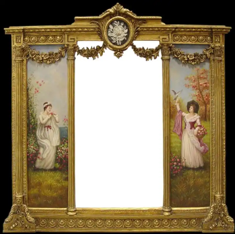 Casa Padrino Luxury Baroque Wall Mirror Gold - B. 152.5 cm x L. 146.4 cm - Golden Mirror with Floral Ornaments - Right and left with Baroque Paintings Sonderaktion