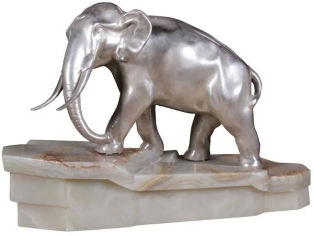 Casa Padrino luxury bronze figure elephant on marble base silver / white 44 x 19 x H. 30 cm - Luxury Quality Rabatt