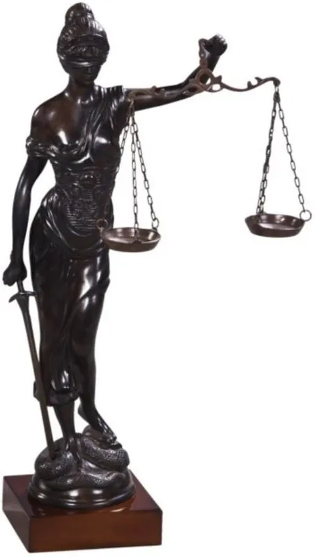 Casa Padrino luxury bronze figure lady of justice on mahogany wood base bronze / dark brown 45 x 25 x H. 80 cm - Luxury Collection Bestseller