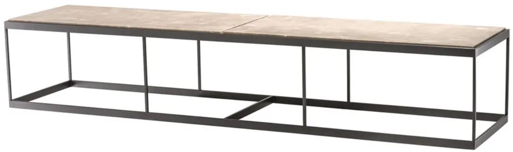 Nur Heute Casa Padrino Coffee Table Beige / Bronze 190 x 45 x H. 35 cm - Luxury Stainless Steel Living Room Table with Marble Top