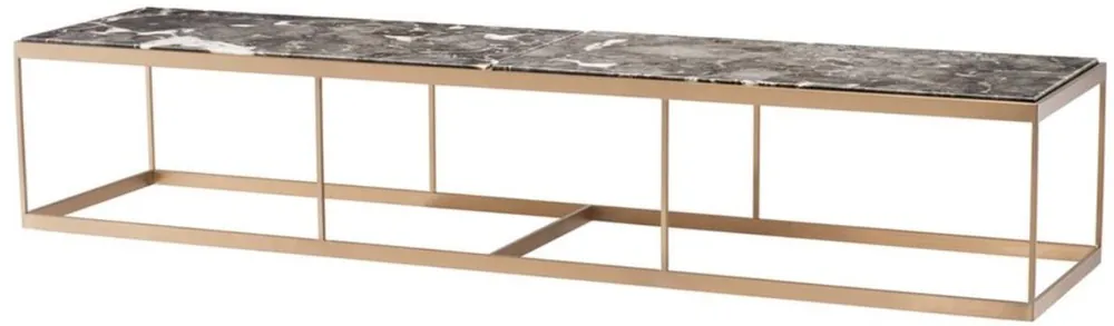 Casa Padrino Coffee Table Gray / Brass 190 x 45 x H. 35 cm - Luxury Stainless Steel Living Room Table with Marble Top Jetzt Bestellen