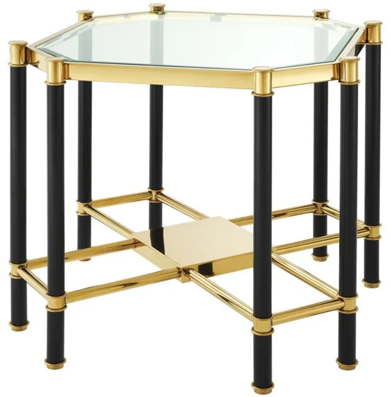 Schnäppchen Casa Padrino luxury side table with glass top gold / black 72.5 x 72.5 x H. 55.5 cm - Living Room Furniture
