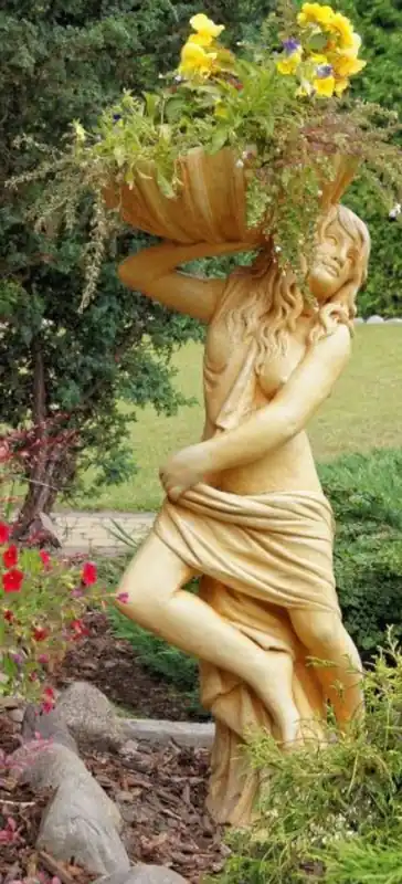 Casa Padrino Art Nouveau Garden Decoration Statue / Figurine Girl with Flowerpot 46 x 32 x H. 116 cm - Decorative Garden Sculpture Kracherpreis