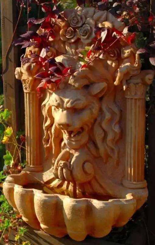 Casa Padrino Baroque Artificial Stone Wall Fountain Lion H. 97 cm - Various Colors - Garden Fountain in Baroque Style Preiswert