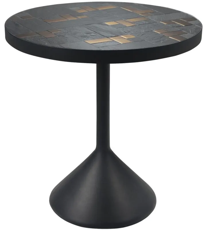 Casa Padrino luxury living room table multicolor / black Ø 50 x H. 53 cm - Round Coffee Table with Slate Tiles & Ceramic Tiles Neu