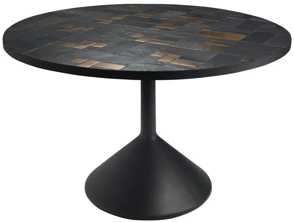 Casa Padrino luxury dining table multicolor / black Ø 120 x H. 76 cm - Round Kitchen Table with Slate Tiles & Ceramic Tiles Sofort Bestellen