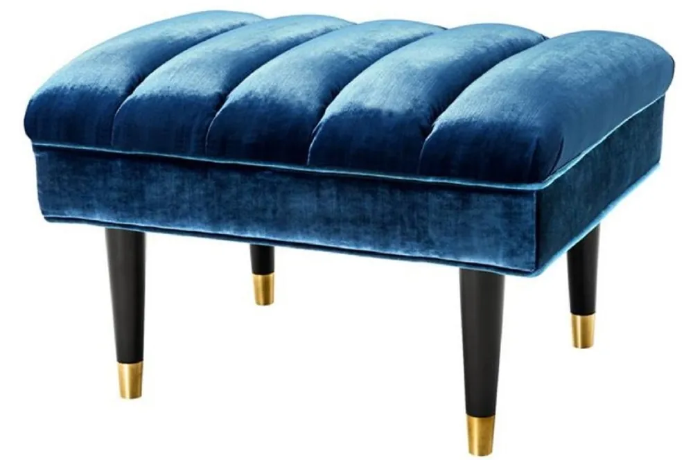Günstig Casa Padrino Luxury Bench Blue / Black / Gold 68 x 50 x H. 45 cm - Hotel Furniture