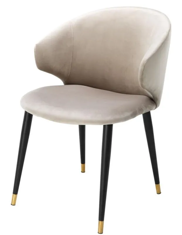 Casa Padrino luxury dining chair with armrests beige / black / gold 57 x 66 x H. 83 cm - Dining Room Furniture Super-Preis