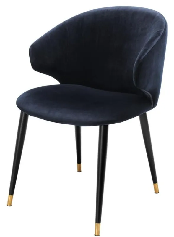 Casa Padrino luxury dining chair with armrests midnight blue / black / gold 57 x 66 x H. 83 cm - Dining Room Furniture Preis Gesenkt
