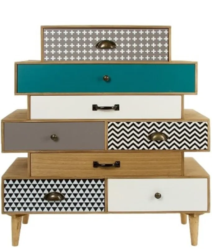 Casa Padrino luxury chest of drawers with 8 drawers light brown / multicolor 94 x 34 x H. 84 cm - Chest of Drawers in the 70s Design Nur Für Kurze Zeit