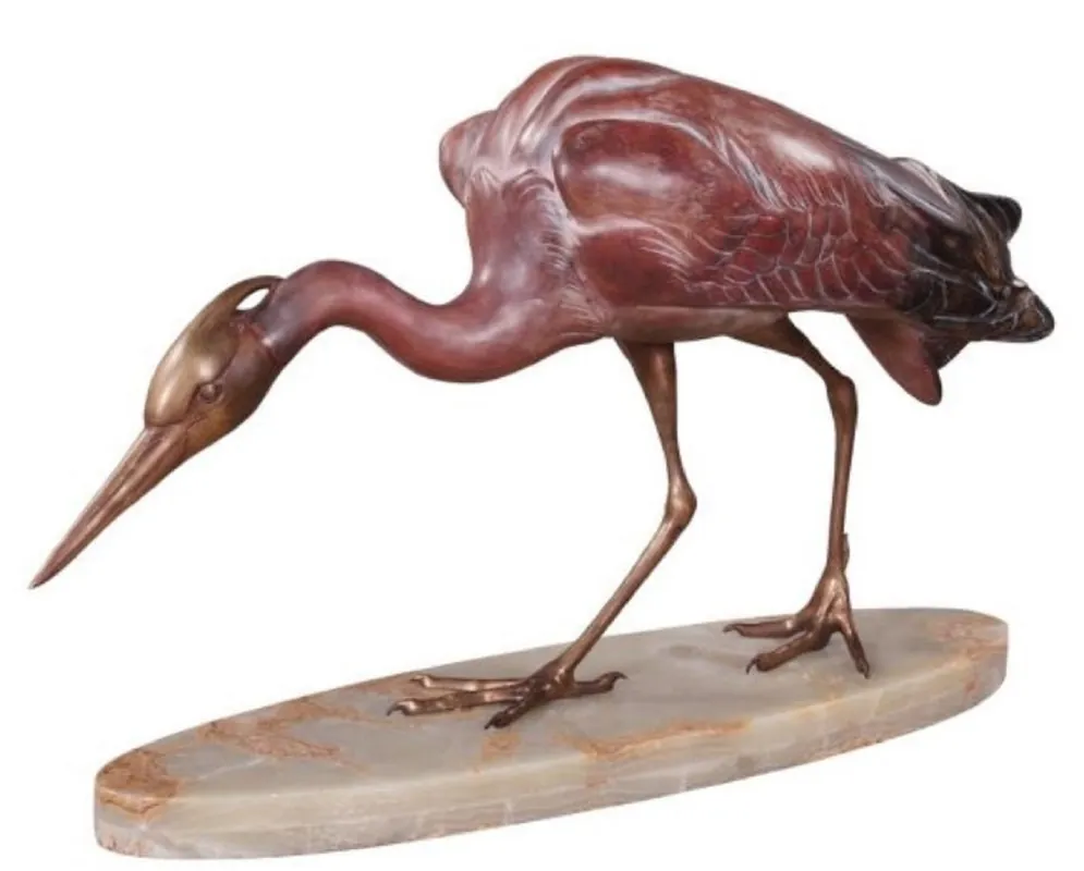Schneller Versand Casa Padrino Luxury Bronze Figure Heron Multicolor 78 x 21 x H. 45 cm - Luxury Bronze Sculpture on Marble Base