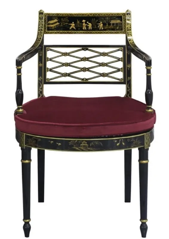 Jetzt Bestellen Casa Padrino luxury baroque dining chair with armrests black / gold / burgundy red 57 x 58 x H. 90 cm - Dining Room Furniture