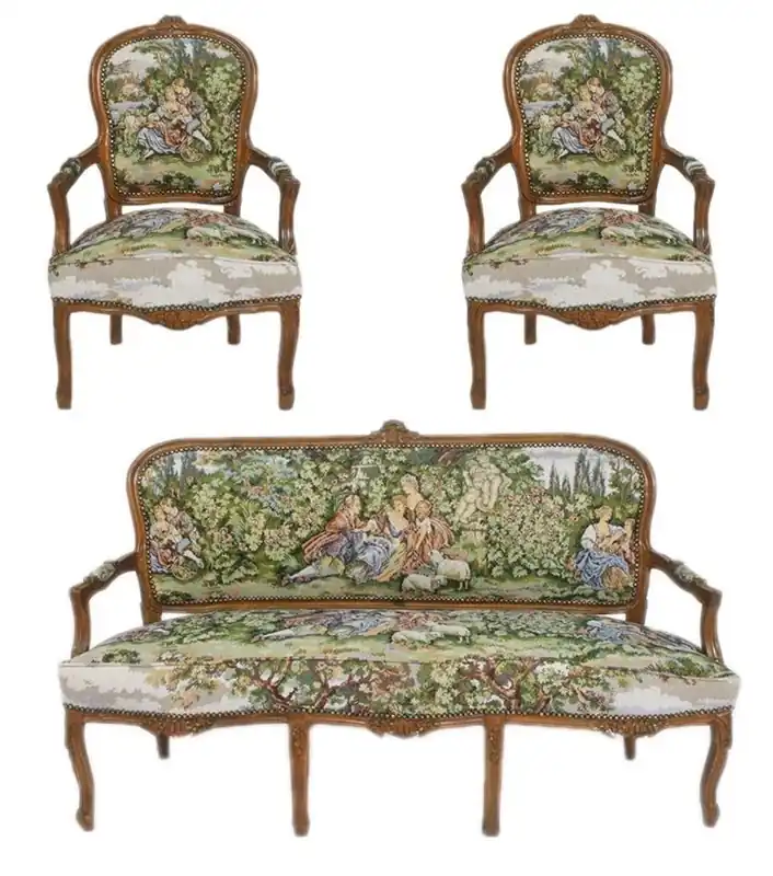 Casa Padrino Baroque Bench Set Tapestry / Brown - 1 Sofa + 2 Armchairs Knallerangebot