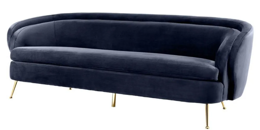 Casa Padrino luxury living room velvet sofa midnight blue / brass 220 x 85 x H. 77 cm - Luxury Furniture Expressversand