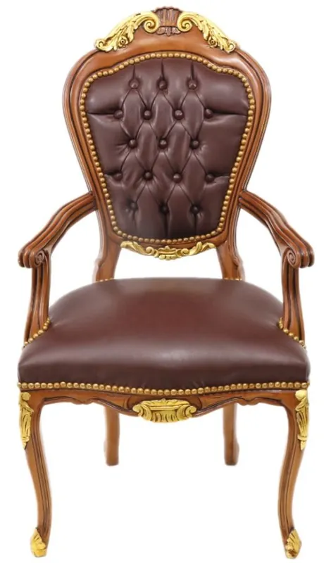 Casa Padrino luxury baroque mahogany chair with armrests - luxury desk chair Nur Für Kurze Zeit