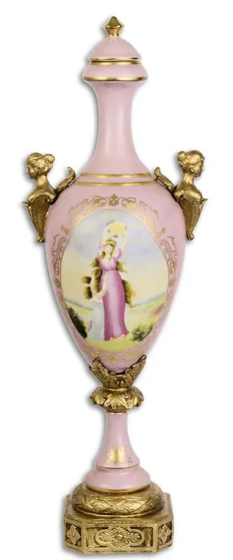 Casa Padrino Baroque Vase with Lid Pink / Gold 16.9 x 13 x H. 50 cm - Baroque & Art Nouveau Decoration Accessories Aktuell