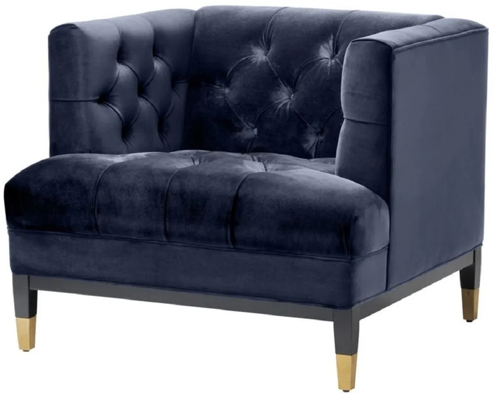 Must-Have Casa Padrino Luxury Living Room Armchair Midnight Blue / Black / Brass 93 x 85 x H. 79 cm - Chesterfield Furniture