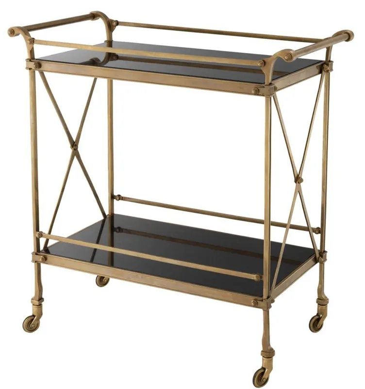 Casa Padrino Luxury Serving Trolley Vintage Brass / Black 85 x 46 x H. 88 cm - Hotel Restaurant Gastronomie Trolley Direktkauf