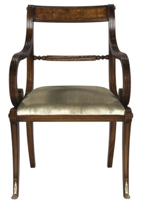 Casa Padrino luxury baroque dining chair with armrests brown / gold 59 x 57 x H. 88 cm - Luxury Quality Ausverkauf