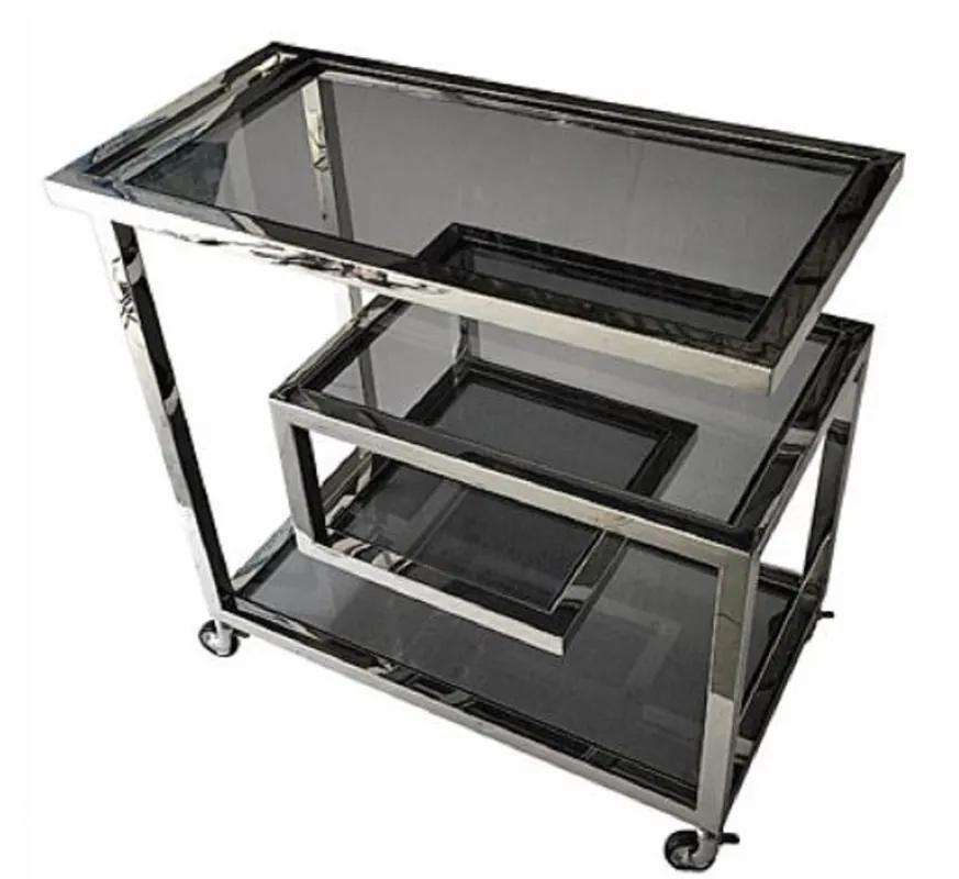 Casa Padrino luxury serving trolley silver / black 83 x 42 x H. 78 cm - Hotel Restaurant Gastronomie Trolley Begrenztes Angebot