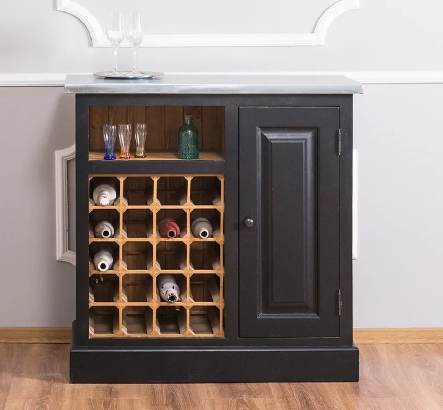 Preiswert Casa Padrino country style wine cabinet black / natural / silver 90 x 41 x H. 90 cm - Wine Cabinet with Door and Galvanized Top