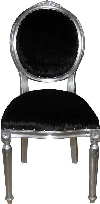 Markenware Casa Padrino Baroque medallion luxury dining chair without armrests in black / silver - Limited Edition