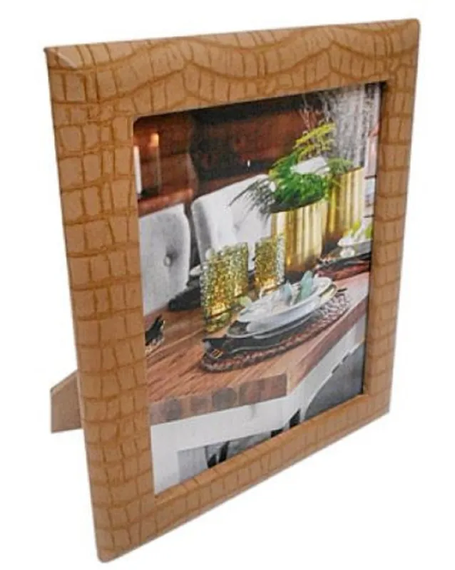 Casa Padrino Luxury Leather Picture Frame Light Brown 16,5 x 4 x H. 22 cm - Decorative Picture Frame in Crocodile Look Zertifiziert