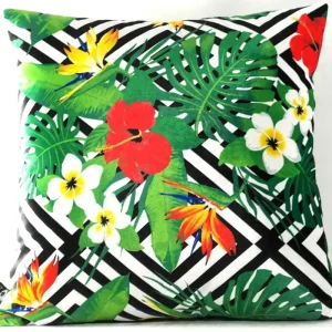Casa Padrino Luxury Cushion Miami Flowers Black / White / Multicolor 45 x 45 cm - Finest Velvet - Living Room Decorative Pillow Top-Preis
