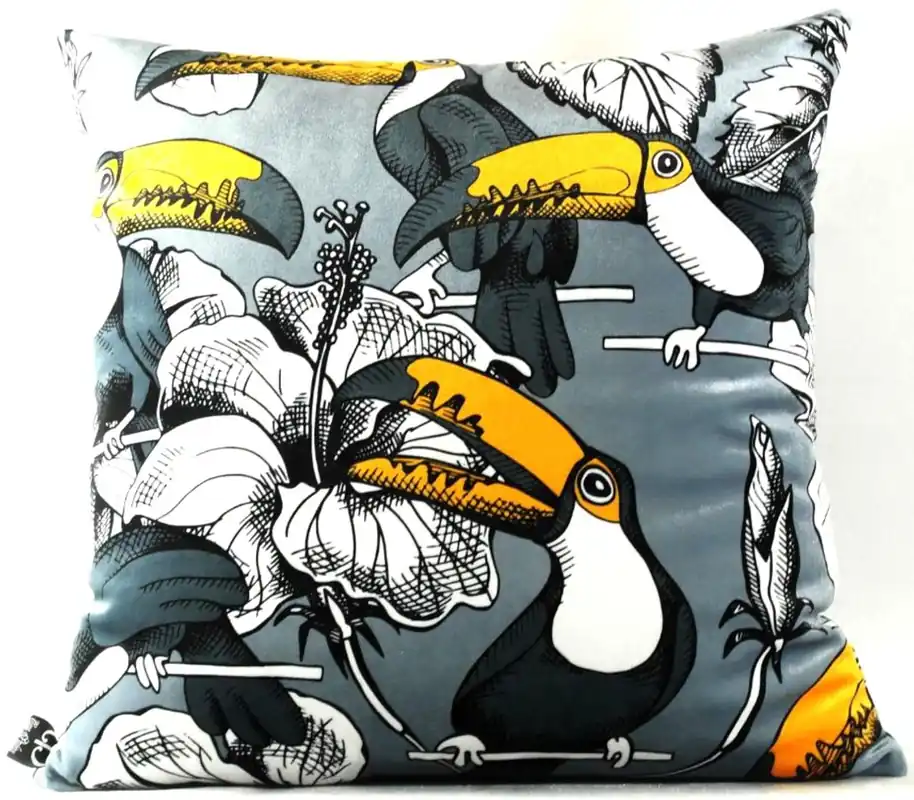 Garantierte Lieferung Casa Padrino Luxury Pillow Toronto Parrots Gray / Multicolor 45 x 45 cm - Finest Velvet Fabric - Luxury Quality
