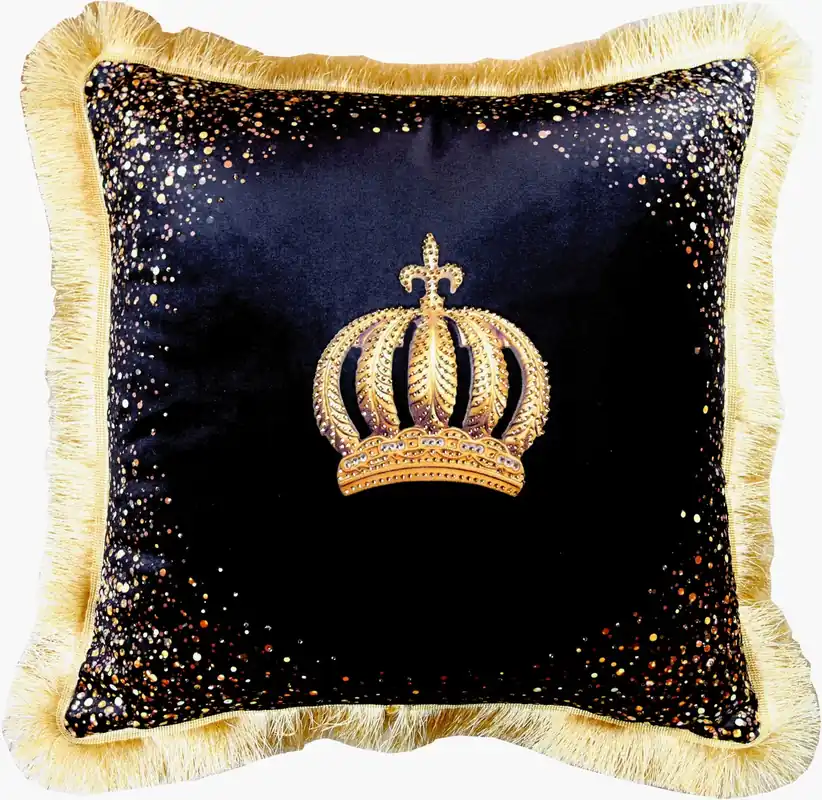 Sale Harald Glööckler Luxury Pillow Pompöös by Casa Padrino Crown Black / Gold - Finest Velvet Fabric - Glööckler Decorative Pillow with Rhinestones