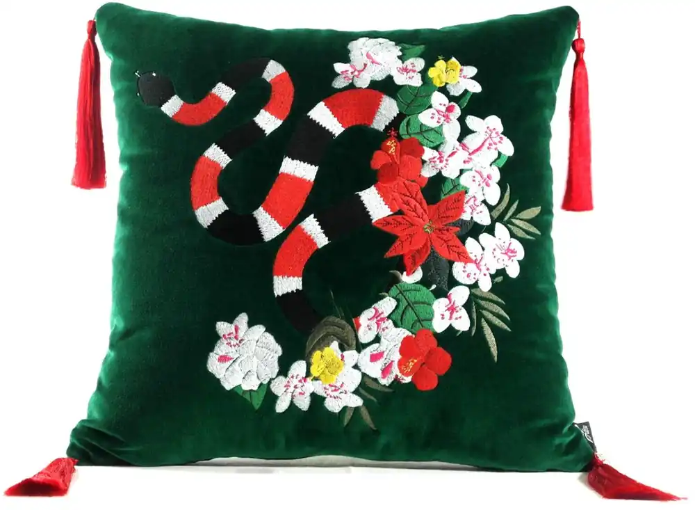 Mega-Angebot Casa Padrino luxury pillow with tassels snake green / multicolor 45 x 45 cm - Finest Velvet Fabric - Luxury Quality