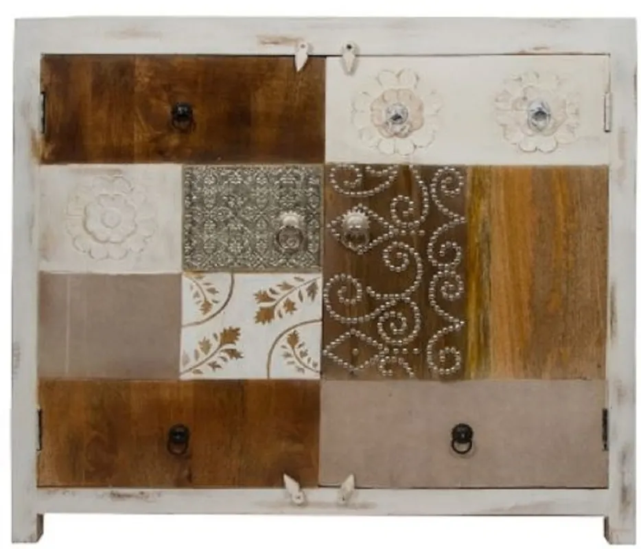 Casa Padrino country style dresser with 2 doors antique white / multicolor 100 x 40 x H. 90 cm - Shabby Chic Furniture Preiswert