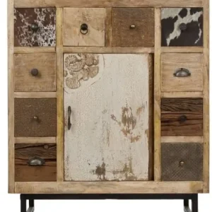 Neue Ware Casa Padrino country style sideboard with door and 10 drawers natural / multicolor 85 x 32 x H. 103 cm - Country Style Living Room Furniture