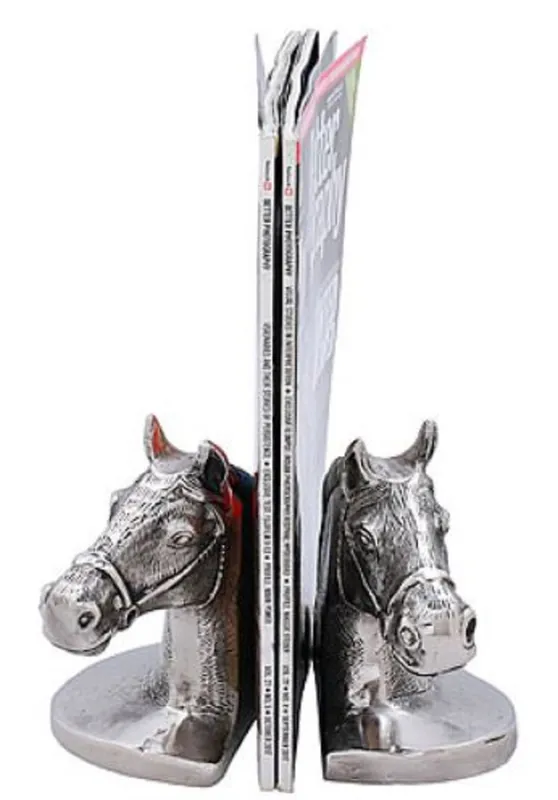 Casa Padrino luxury bookend set horse heads silver / black 17 x 9 x H. 14 cm - Luxury Accessories Markenprodukt