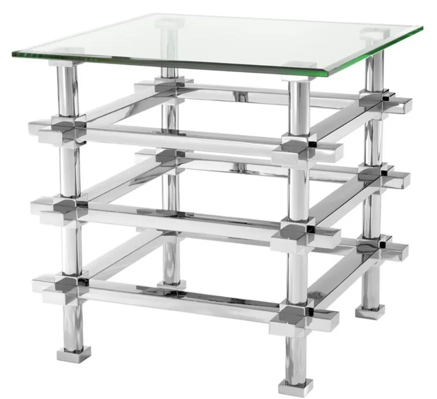 Casa Padrino luxury side table silver 61 x 61 x H. 61 cm - Stainless Steel Table with Glass Top Preisknaller