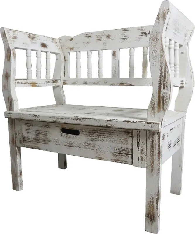 Neue Ware Casa Padrino Country Style Shabby Chic Bench with Drawer Antique White / Brown 80 x 44 x H. 80 cm - Country Style Furniture