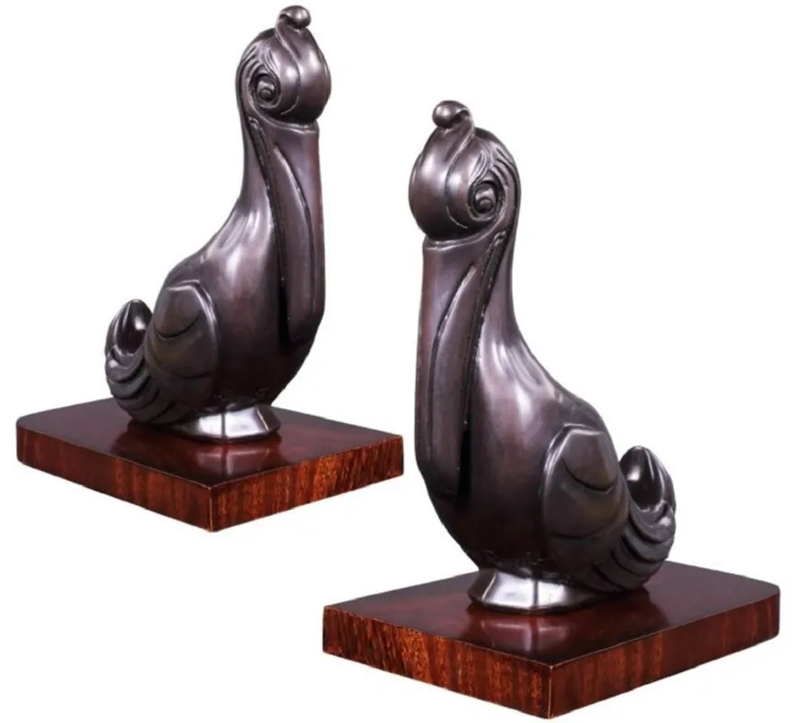 Direkt Vom Hersteller Casa Padrino Luxury Bookends Set Pelicans Bronze / Brown 18 x 12 x H. 22 cm - Deco Bronze Figures with Wooden Base