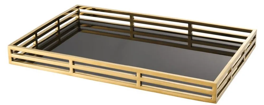 Casa Padrino Luxury Serving Tray Gold / Black 56 x 36 x H. 5 cm - Stainless Steel Tray with Black Mirror Glass Mega-Angebot
