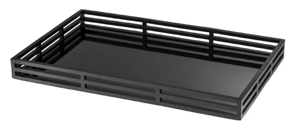 Casa Padrino Luxury Serving Tray Matt Black / Black 56 x 36 x H. 5 cm - Stainless Steel Tray with Black Mirror Glass Schnäppchen