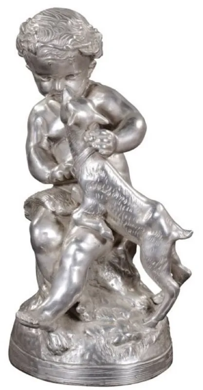 Sonderangebot Casa Padrino luxury bronze figure angel with lamb silver 21 x 20 x H. 38 cm - Deco Bronze Sculpture