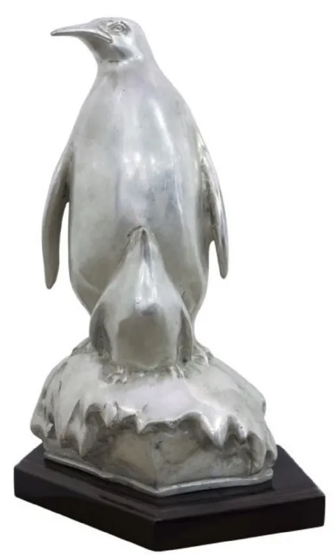 Markenware Casa Padrino bronze figure penguin mother with child silver / black 22 x 15 x H. 33 cm - Luxury Sculpture