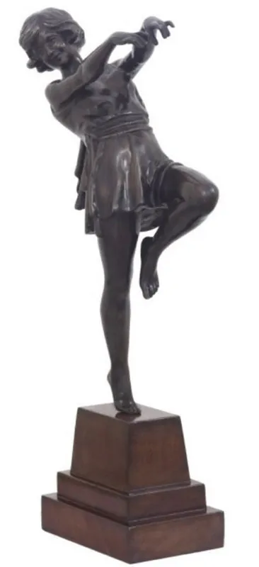 Markenprodukt Casa Padrino Luxury Bronze Figure Dancing Lady Bronze / Dark Brown 22 x 11 x H. 51 cm - Deco Figure on Wooden Base