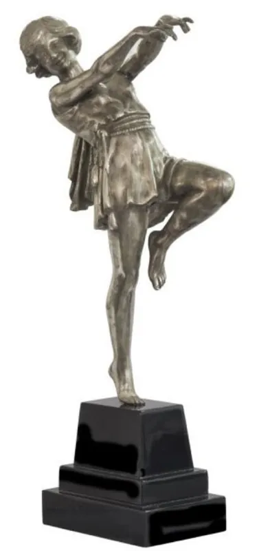 Casa Padrino Luxury Bronze Figure Dancing Lady Silver / Black 22 x 11 x H. 51 cm - Deco Figure on Wooden Base Nur Heute