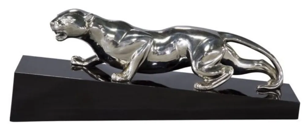 Casa Padrino luxury bronze figure cougar silver / black 60 x 17 x H. 20 cm - Elegant Deco Figure on Wooden Base Sonderaktion