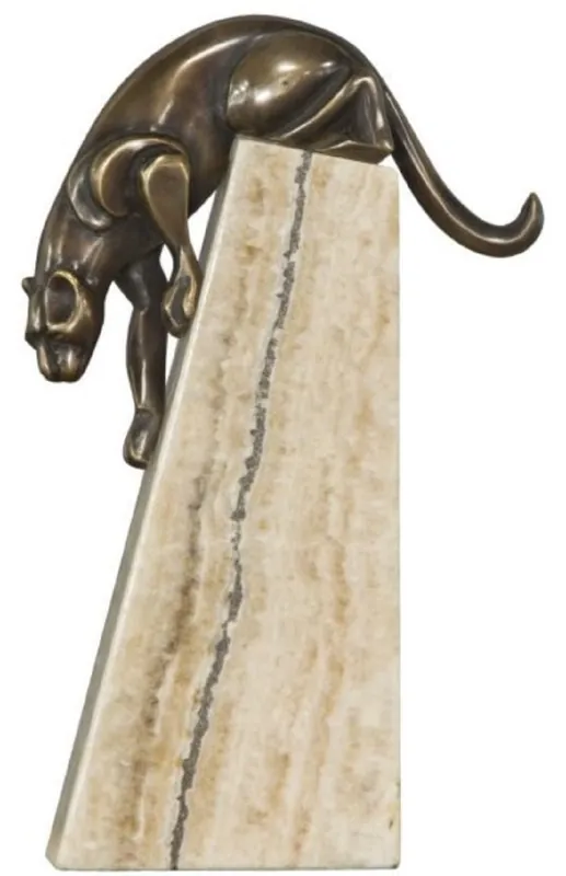 Casa Padrino luxury bronze figure panther bronze / beige 17 x 6 x H. 28 cm - Elegant Deco Figure on Natural Stone Base Must-Have