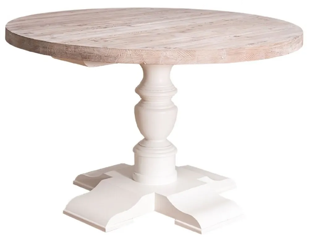 Casa Padrino Country Style Dining Table White / Natural Ø 130 x H. 78 cm - Round Solid Wood Kitchen Table Top-Seller