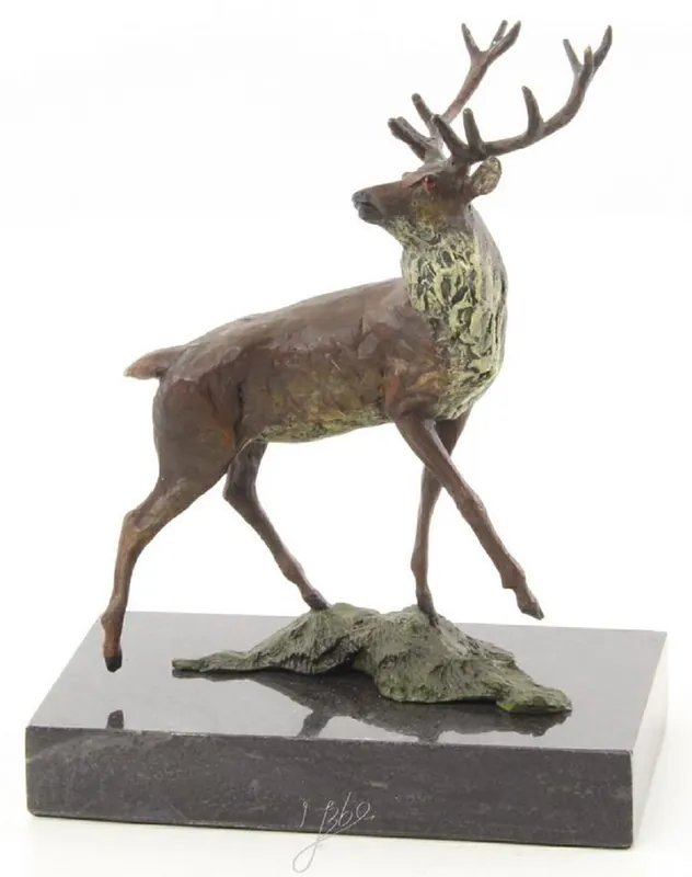 Casa Padrino Luxury Deco Bronze Figure Red Deer Multicolor / Black 12.5 x 7.4 x H. 15.2 cm - Bronze Sculpture Jetzt Kaufen